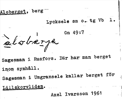 Bild på arkivkortet för arkivposten Aloberget