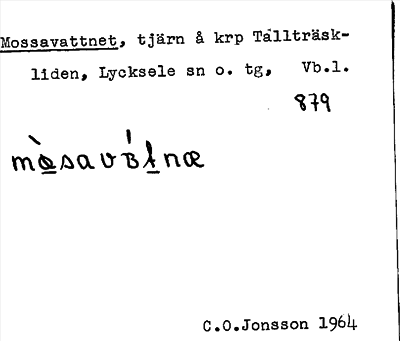 Bild på arkivkortet för arkivposten Mossavattnet