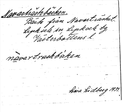 Bild på arkivkortet för arkivposten Navarträskbäcken