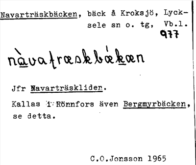 Bild på arkivkortet för arkivposten Navarträskbäcken