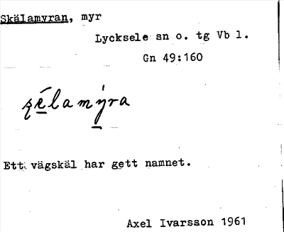 Bild på arkivkortet för arkivposten Skälamyran