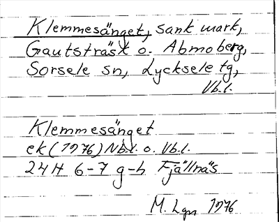 Bild på arkivkortet för arkivposten Klemmesänget