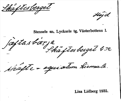 Bild på arkivkortet för arkivposten Skäftesberget