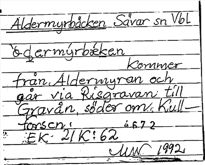 Bild på arkivkortet för arkivposten Aldermyrbäcken