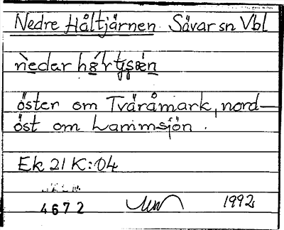Bild på arkivkortet för arkivposten Nedre Håltjärnen