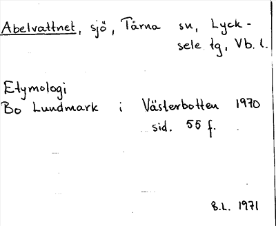 Bild på arkivkortet för arkivposten Abelvattnet