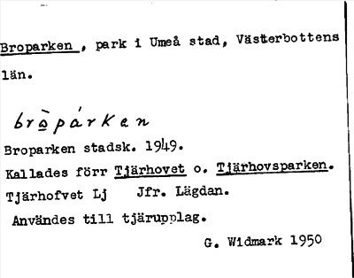 Bild på arkivkortet för arkivposten Broparken