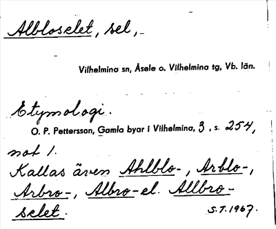 Bild på arkivkortet för arkivposten Albloselet