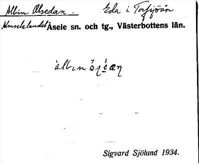 Bild på arkivkortet för arkivposten Albin Olsedan