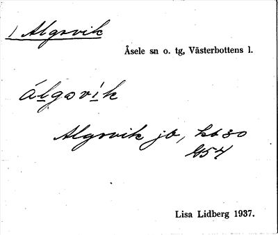 Bild på arkivkortet för arkivposten Algovik