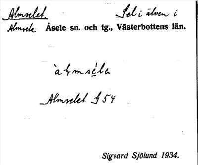 Bild på arkivkortet för arkivposten Almselet