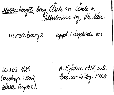 Bild på arkivkortet för arkivposten Mossaberget