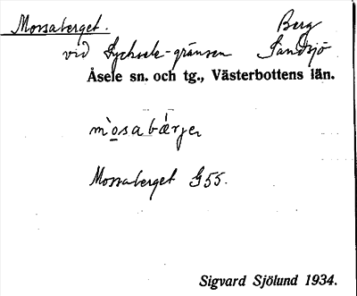 Bild på arkivkortet för arkivposten Mossaberget