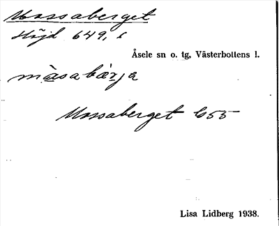 Bild på arkivkortet för arkivposten Mossaberget