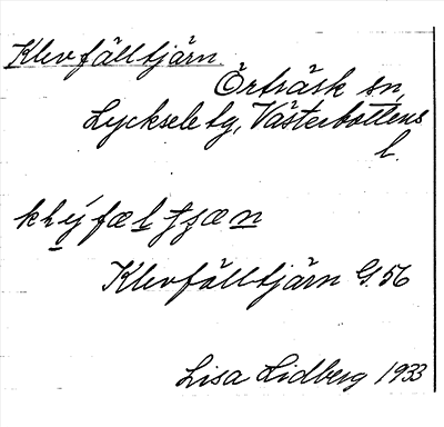 Bild på arkivkortet för arkivposten Klevfälltjärn