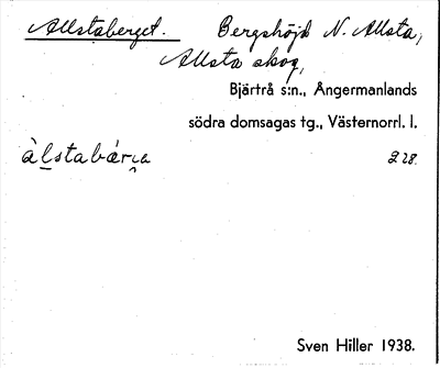 Bild på arkivkortet för arkivposten Allstaberget