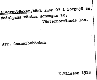 Bild på arkivkortet för arkivposten Aldermobäcken