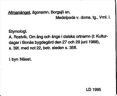 Bild på arkivkortet för arkivposten Allmanänget