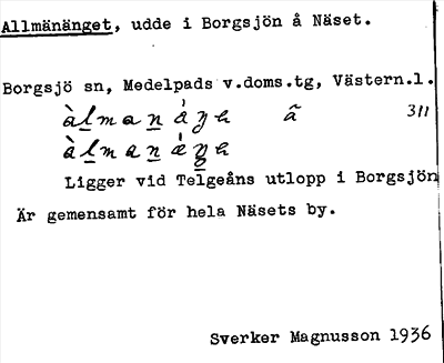 Bild på arkivkortet för arkivposten Allmänänget
