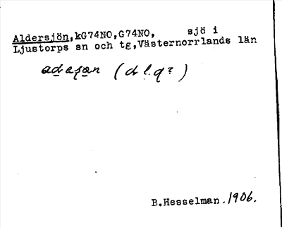 Bild på arkivkortet för arkivposten Aldersjön