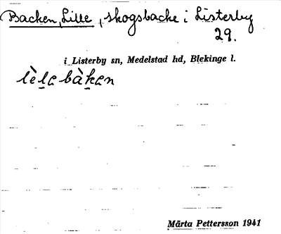 Bild på arkivkortet för arkivposten Backen, Lille