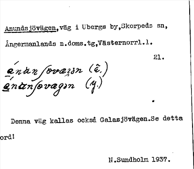 Bild på arkivkortet för arkivposten Anundsjövägen