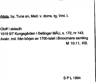 Bild på arkivkortet för arkivposten Allsta