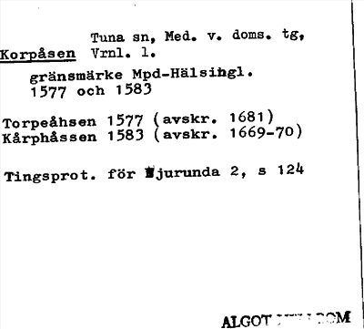 Bild på arkivkortet för arkivposten Korpåsen