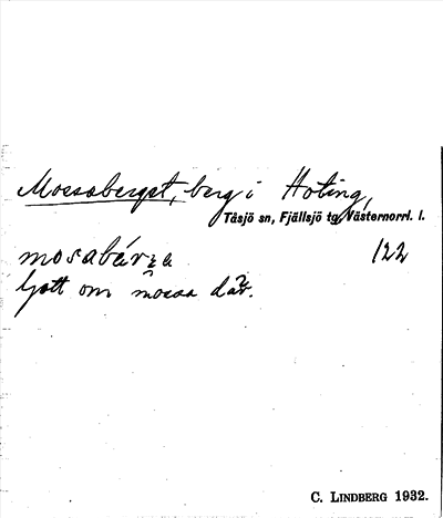 Bild på arkivkortet för arkivposten Mossaberget