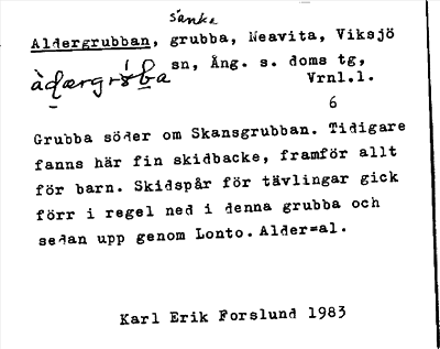 Bild på arkivkortet för arkivposten Aldergrubban