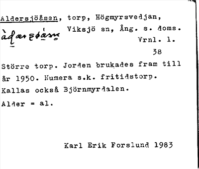 Bild på arkivkortet för arkivposten Aldersjöåsen