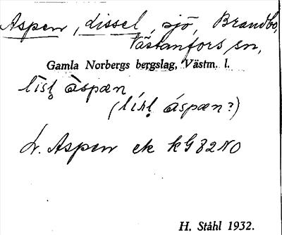 Bild på arkivkortet för arkivposten Aspen, Lissel