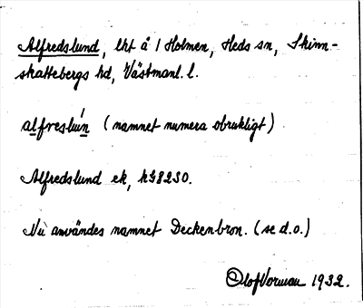 Bild på arkivkortet för arkivposten Alfredslund