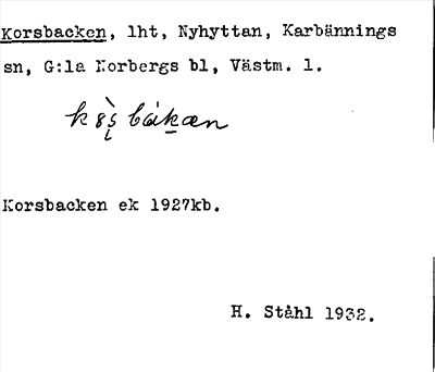 Bild på arkivkortet för arkivposten Korsbacken
