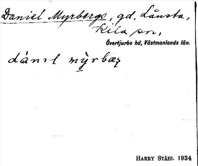 Bild på arkivkortet för arkivposten Daniel Myrbergs