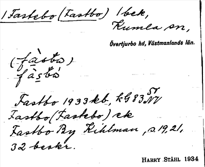 Bild på arkivkortet för arkivposten Fastebo (Fastbo)