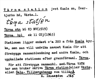 Bild på arkivkortet för arkivposten Tärna station