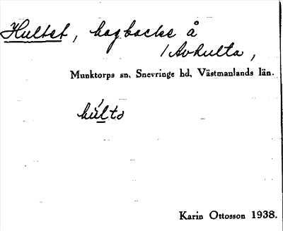 Bild på arkivkortet för arkivposten Hultet