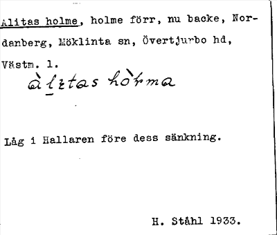 Bild på arkivkortet för arkivposten Alitas holme