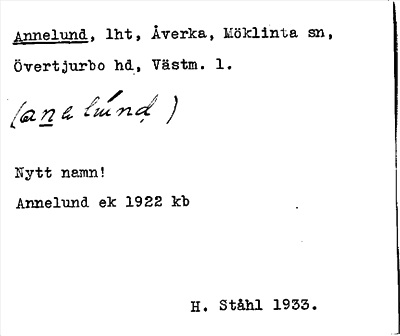 Bild på arkivkortet för arkivposten Annelund