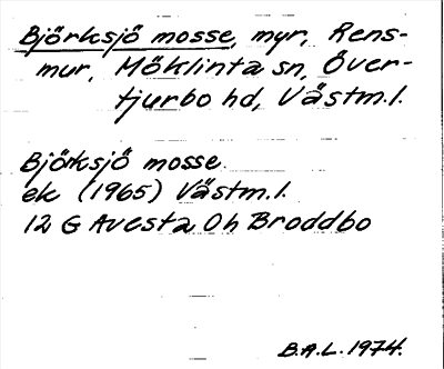 Bild på arkivkortet för arkivposten Björksjö mosse