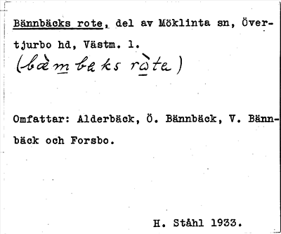 Bild på arkivkortet för arkivposten Bännbäcks rote
