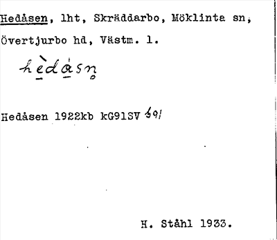Bild på arkivkortet för arkivposten Hedåsen