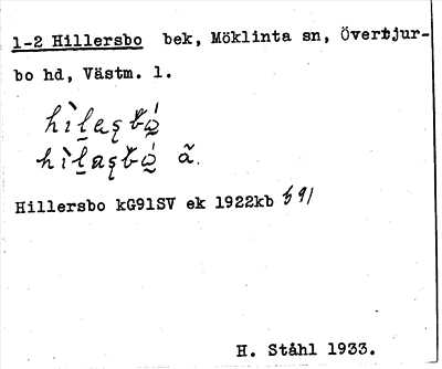 Bild på arkivkortet för arkivposten Hillersbo