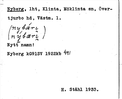 Bild på arkivkortet för arkivposten Nyberg