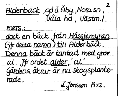 Bild på arkivkortet för arkivposten Alderbäck