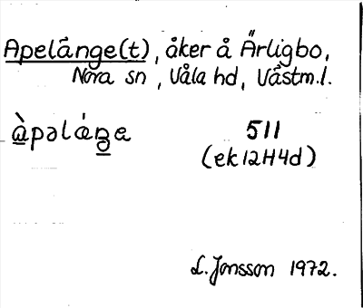Bild på arkivkortet för arkivposten Apelänget(t)