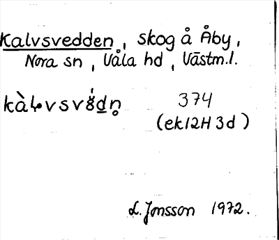Bild på arkivkortet för arkivposten Kalvsvedden