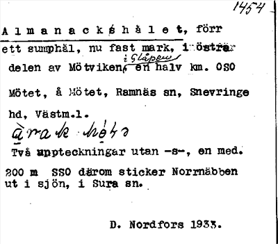 Bild på arkivkortet för arkivposten Almanackhålet