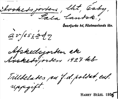 Bild på arkivkortet för arkivposten Avskedsjorden